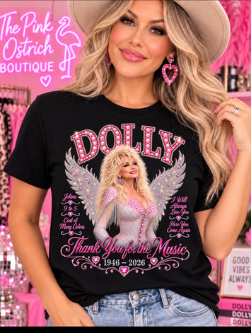 Dolly tribute women’s rhinestone graphic tee - Pink Ostrich Boutique