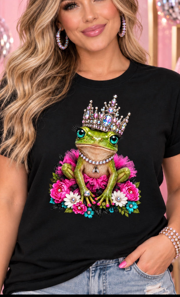 Frog Queen women’s rhinestone crown graphic tee - Pink Ostrich Boutique