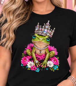Frog Queen women’s rhinestone crown graphic tee - Pink Ostrich Boutique