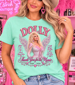 Dolly tribute women’s rhinestone graphic tee - Pink Ostrich Boutique