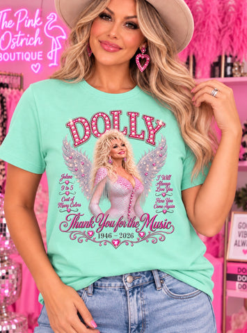 Dolly tribute women’s rhinestone graphic tee - Pink Ostrich Boutique
