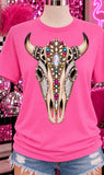 Additional view of Jeweled Bull Skull rhinestone tee - Pink Ostrich Boutique