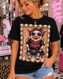 Drama Pig women’s rhinestone leopard graphic tee - Pink Ostrich Boutique