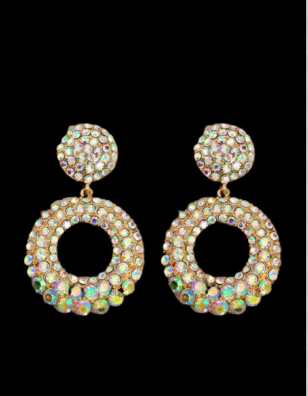 Ab Rhinestone Round Dangle Earrings