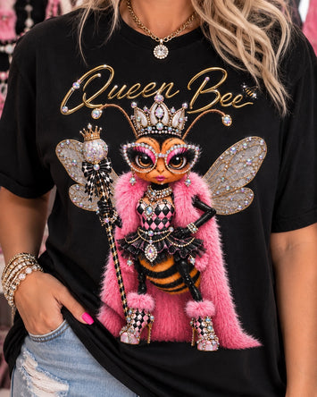 Queen Bee women’s rhinestone glam graphic tee - Pink Ostrich Boutique