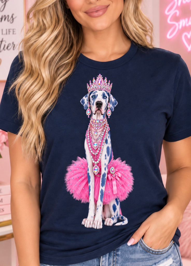 Great Dane Queen women’s rhinestone tutu graphic tee - Pink Ostrich Boutique