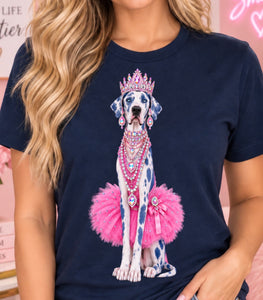 Great Dane Queen women’s rhinestone tutu graphic tee - Pink Ostrich Boutique