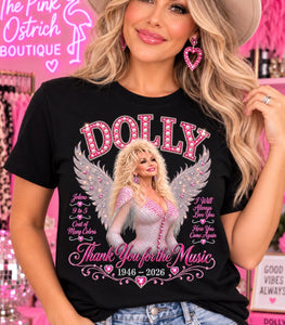 Dolly tribute women’s rhinestone graphic tee - Pink Ostrich Boutique
