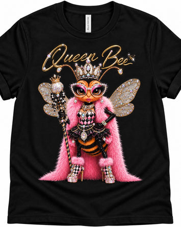 Queen Bee women’s rhinestone glam graphic tee - Pink Ostrich Boutique