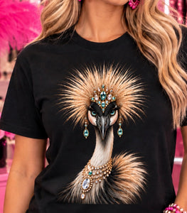 Crane Queen women’s rhinestone bird graphic tee - Pink Ostrich Boutique