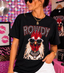 Rowdy Rooster women’s rhinestone graphic tee - Pink Ostrich Boutique