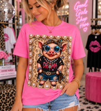 Additional view of Drama Pig rhinestone graphic tee - Pink Ostrich Boutique