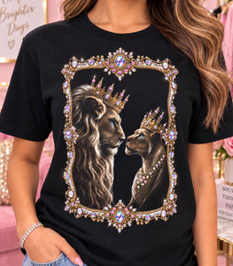 King and Queen Lion women’s rhinestone graphic tee - Pink Ostrich Boutique