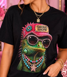 Smoke Show Iguana women’s rhinestone graphic tee - Pink Ostrich Boutique