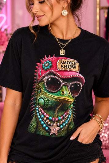 Smoke Show Iguana women’s rhinestone graphic tee - Pink Ostrich Boutique
