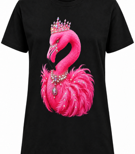 Crowned Pink Flamingo Real Rhinestone Tee | Black