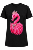 Crowned Pink Flamingo Real Rhinestone Tee | Black