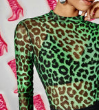 Green Leopard Mesh Top