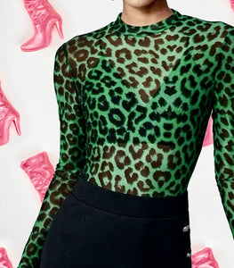 Green Leopard Mesh Top