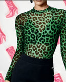 Green Leopard Mesh Top