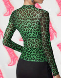 Green Leopard Mesh Top