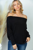 White Birch Black Off The Shoulder Long Sleeve Slinky Knit Top