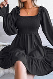 Square Neck Flared sleeve Peplum Dress with ruffled hem