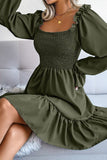 Square Neck Flared sleeve Peplum Dress with ruffled hem