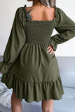 Square Neck Flared sleeve Peplum Dress with ruffled hem