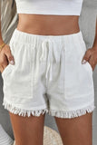 Denim casual pocket frayed shorts