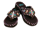 Montana West Delila Leather Embroidered Flip Flops