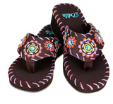 Montana West Delila Leather Embroidered Flip Flops