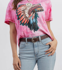 Pink Tie Dye Native Headdress Tee