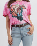 Pink Tie Dye Native Headdress Tee