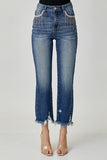 Risen High Rise Crop Straight Jean With pocket Bling Detail