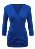 V neck 3/4 sleeve wrap top