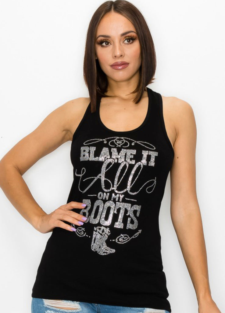 Black Rhinestone LA Tank Bling LA Tank Women's LA 