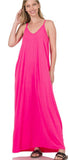 Sleeveless V Neck Maxi Dress With Side Pockets