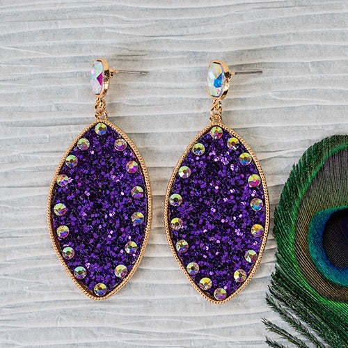 Purple Glitter Rhinestone Earrings