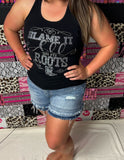 Black Blame It All On My Roots Bling Rhinestone Tank