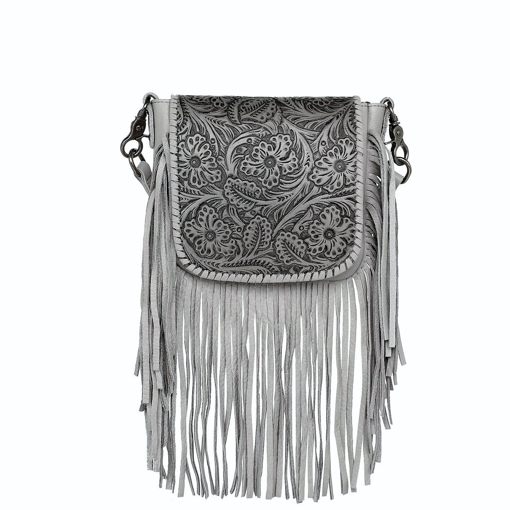 Montana West Genuine Leather Tooled Collection Fringe Crossbody