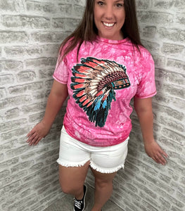 Pink Tie Dye Native Headdress Tee