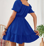 Blue Square Neck Dress