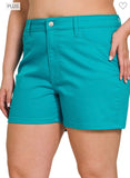 Zenana Bright Turquoise High Rise Jean Shorts