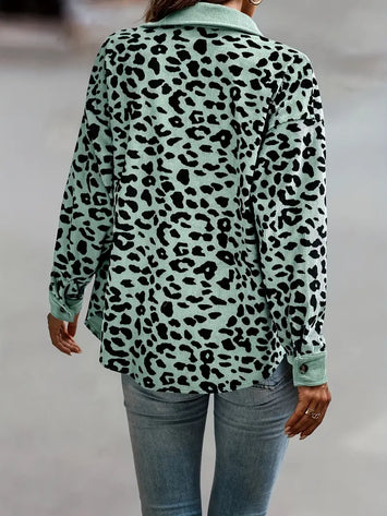 Leopard Button Down Shacket With Pockets