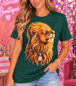 Emerald green lion women's rhinestone graphic tee - Pink Ostrich Boutique