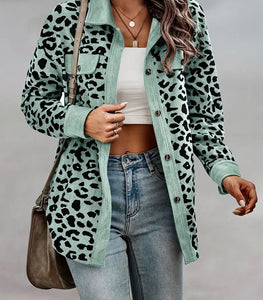 Leopard Button Down Shacket With Pockets