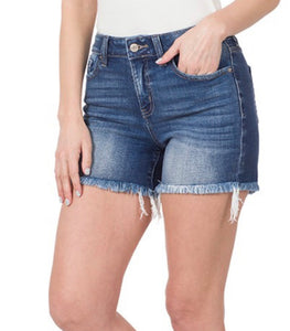 Zenana Mid Rise Frayed Hem Shorts