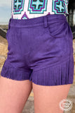 NASHVILLE BABE FRINGE SHORTS PURPLE