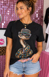 Slim Shady snake women’s rhinestone graphic tee on black - Pink Ostrich Boutique